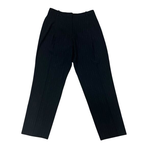 MM LaFleur Black Metallic Stripe Pleated High Rise Business Trousers 8 - Picture 1 of 4